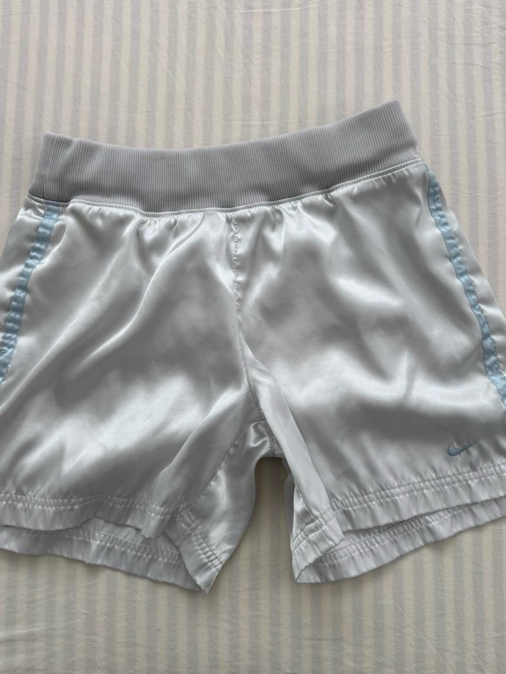 Nike White Women's Athletic Shorts with Light Blue Trim